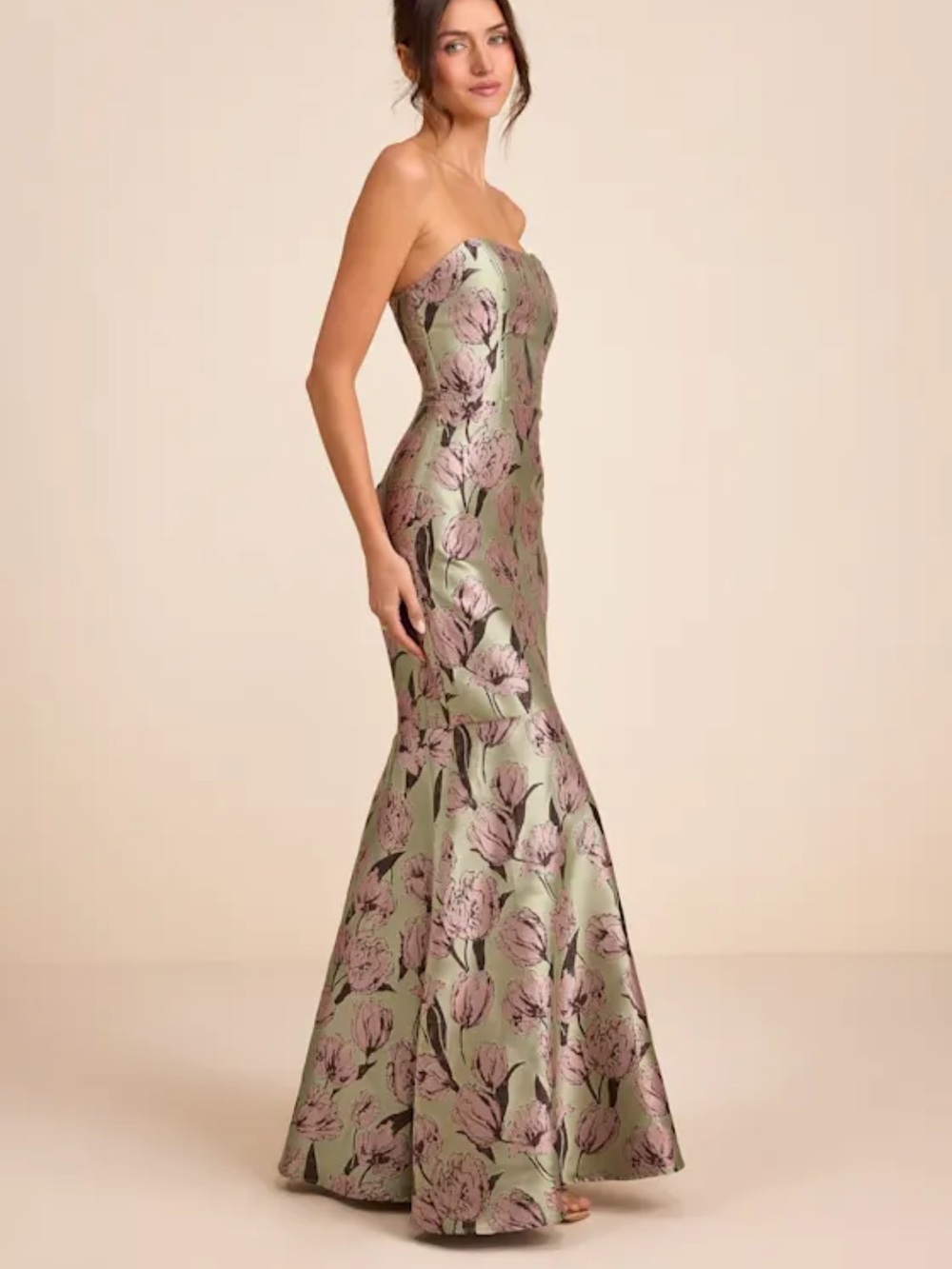 Lulu's Strapless Floral Maxi Dress in Sage and Lilac NWT - Picture 4 of 5